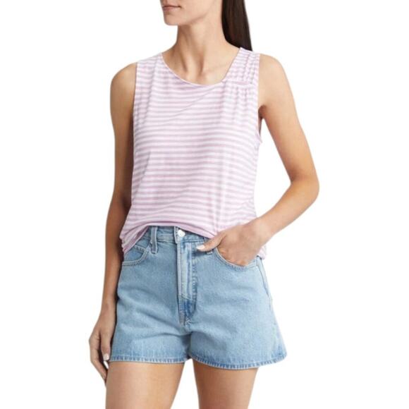 Caslon Tops - Caslon Flowy Asymmetric Neck Knit Tank Pink White Stripe Size XL NWT $39 MSRP
